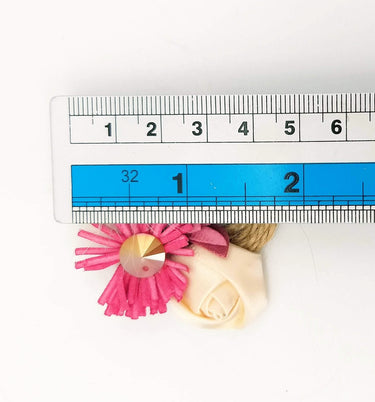 Hand Embroidered Pink and Beige Floral Applique With Feather Pom Poms and Stones, 2 Pcs